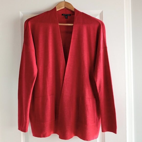 Eileen Fisher Red Merino Wool Open Cardigan - Picture 1 of 5